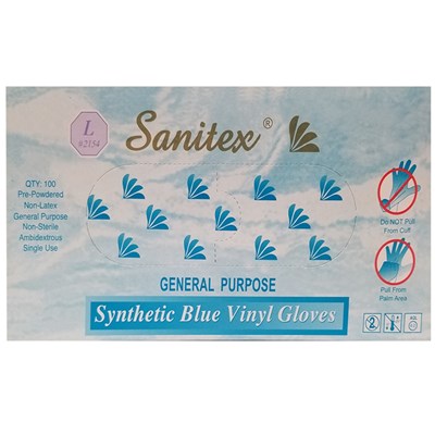 DNM Sanitex Synthetic Blue Powdered Vinyl Gloves - 100 ct. Large