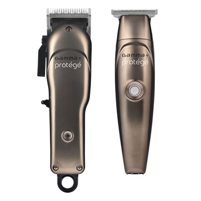 Gamma+ Protégé Professional Supercharged Low Noise Cordless Hair Clipper and Trimmer Combo Set - Gunmetal 2 pc.