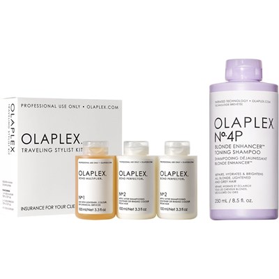 OLAPLEX Buy 1 TRAVELING STYLIST KIT, Get 1 Nº.4P BLONDE ENHANCER TONING SHAMPOO 8.5 oz. FREE! 2 pc.