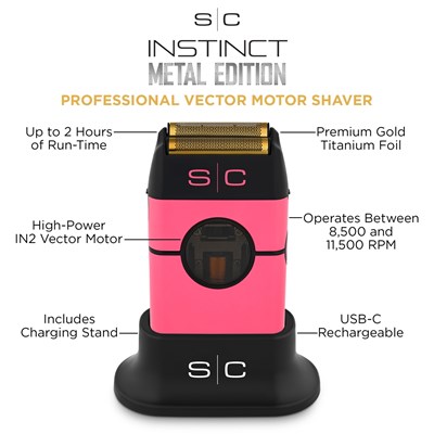StyleCraft Instinct Metal Cordless Double Foil Shaver with IN2 Vector Motor - Pink
